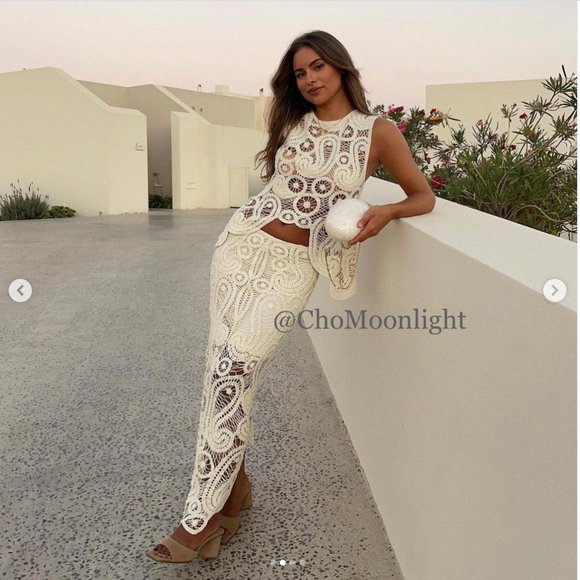 ZARA NEW ASYMMETRIC CROCHET TOP STRAW BEIGE S,M - Picture 4 of 17